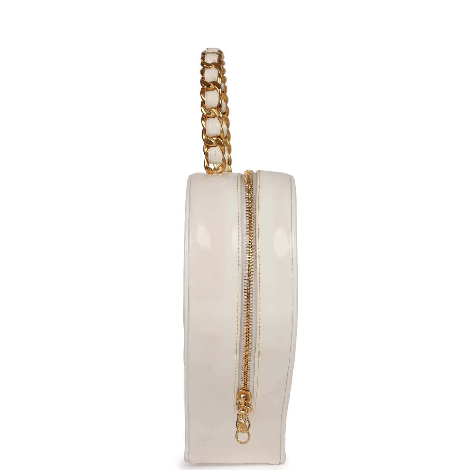 Chanel Vintage Heart Vanity Bag White and Black Patent Antique Gold Hardware