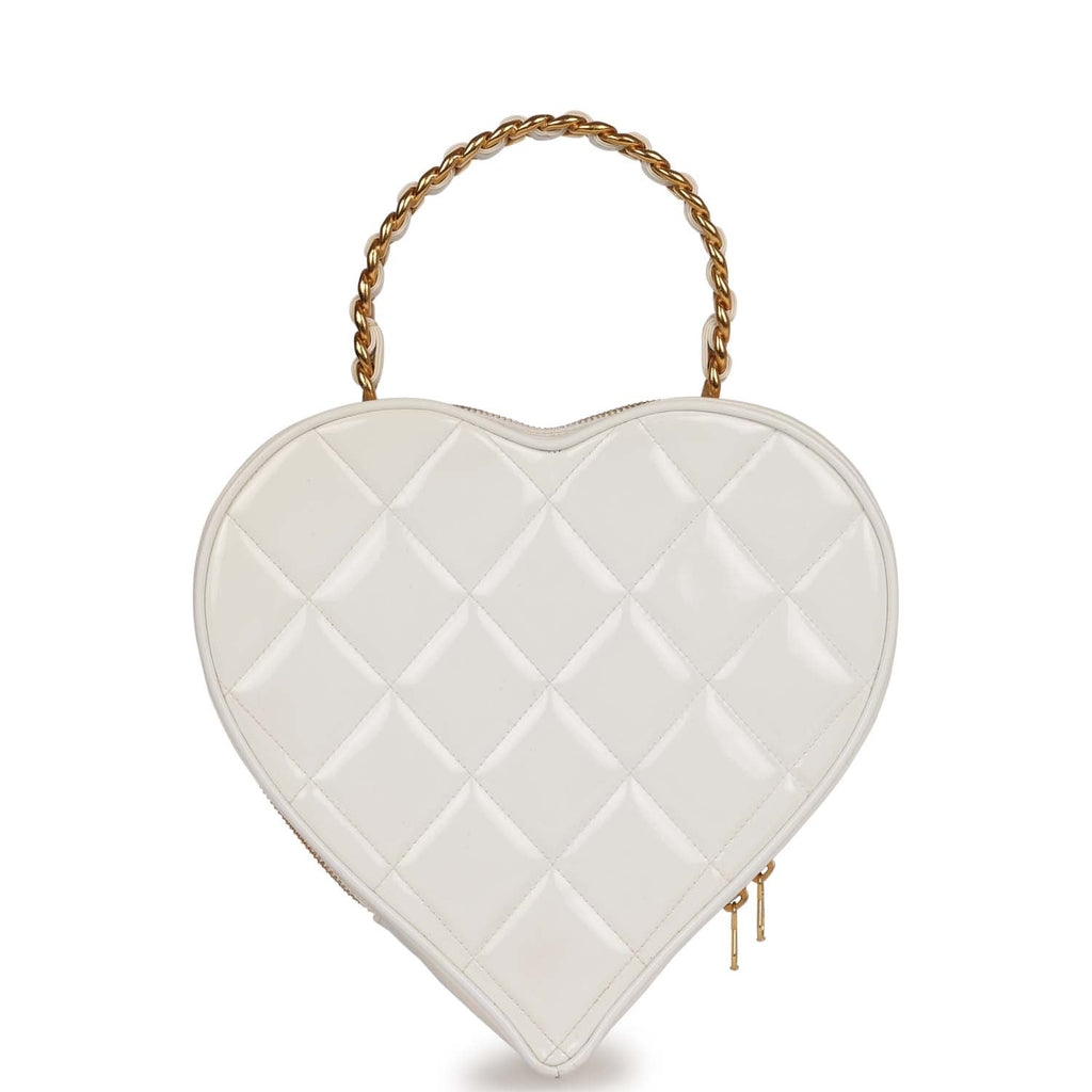 Chanel Vintage Heart Vanity Bag White and Black Patent Antique Gold Hardware
