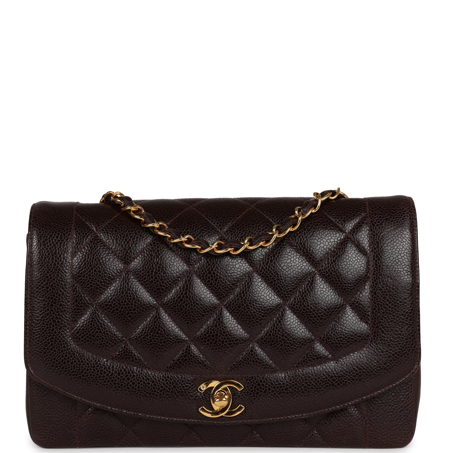 Chanel Vintage Medium Diana Flap Bag Brown Caviar Gold Hardware