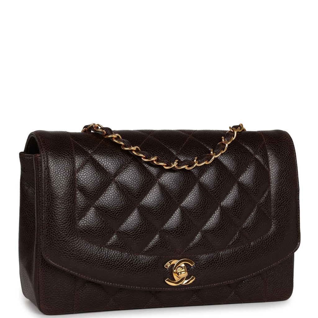 Chanel Vintage Medium Diana Flap Bag Brown Caviar Gold Hardware