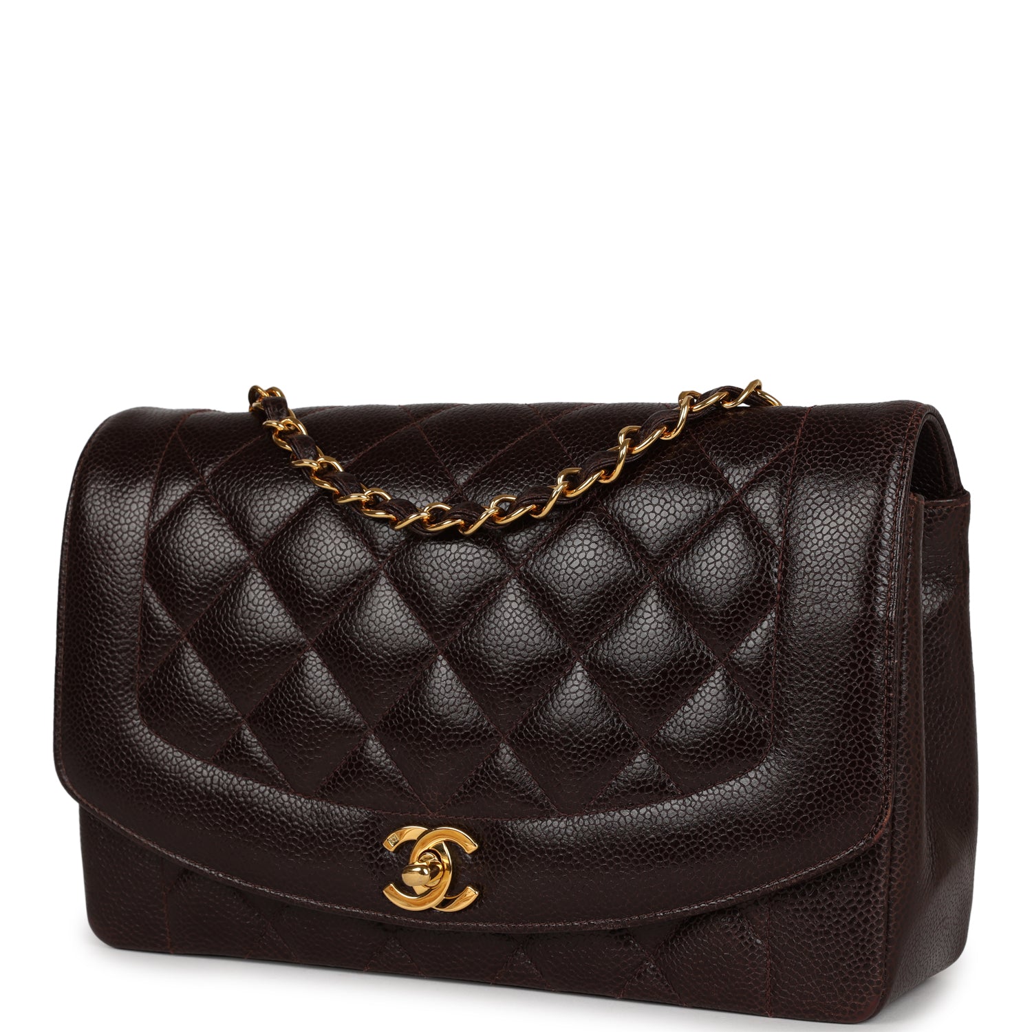 Chanel Vintage Medium Diana Flap Bag Brown Caviar Gold Hardware