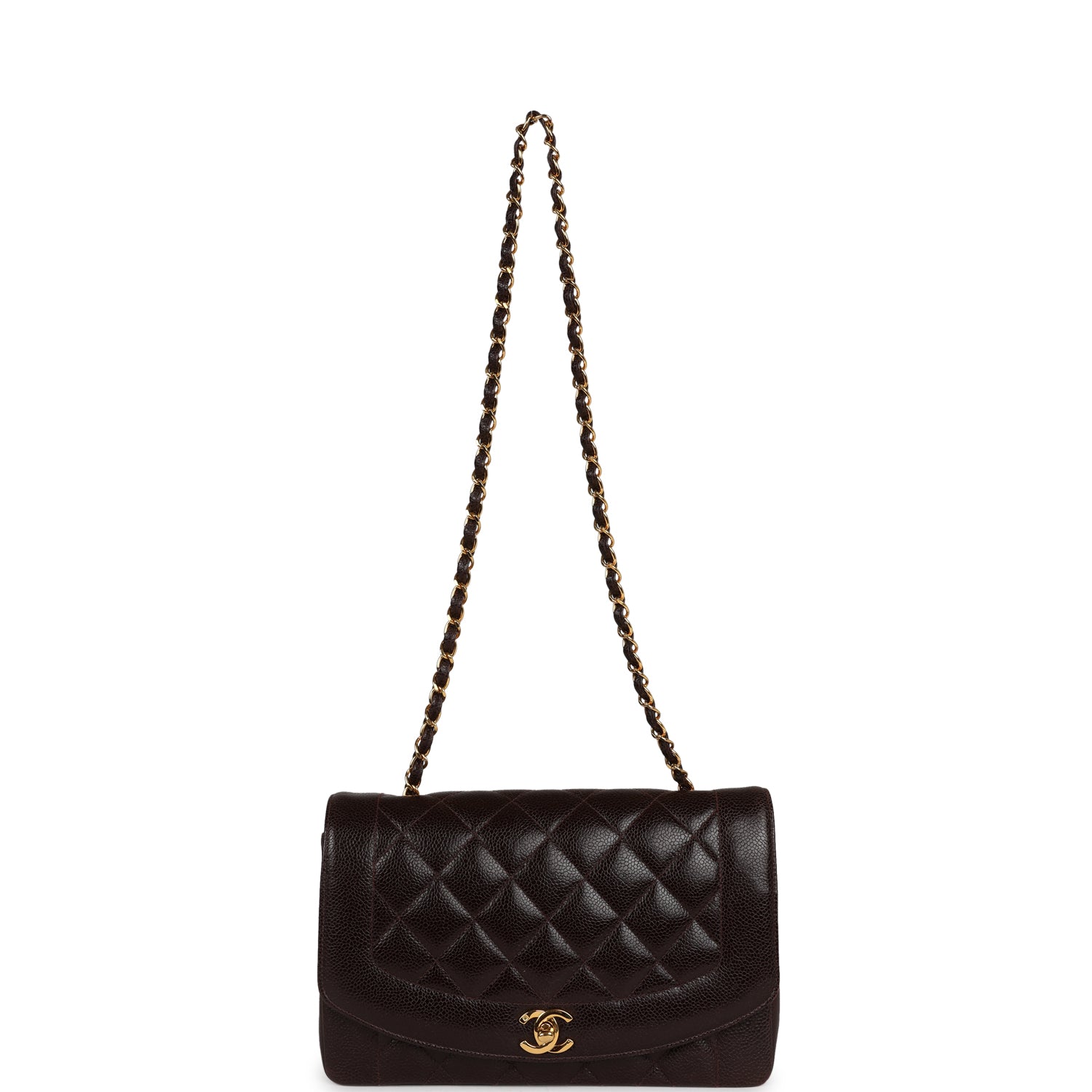 Chanel Vintage Medium Diana Flap Bag Brown Caviar Gold Hardware