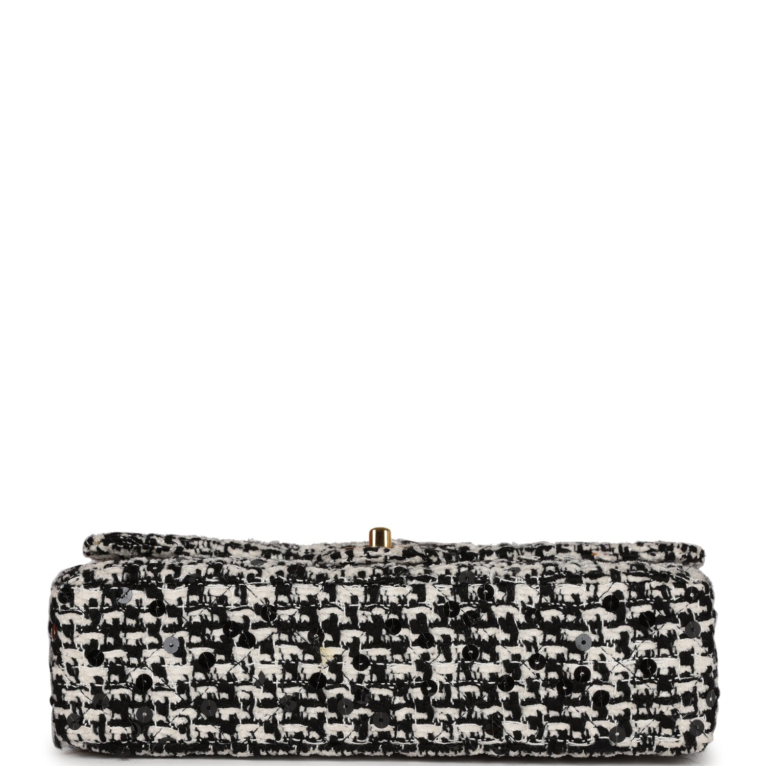 Chanel Vintage Kelly Parent Flap Black and White Sequin Tweed Gold Hardware