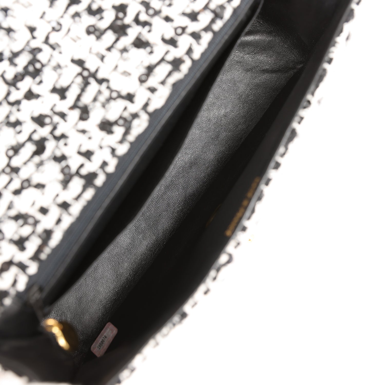 Chanel Vintage Kelly Parent Flap Black and White Sequin Tweed Gold Hardware