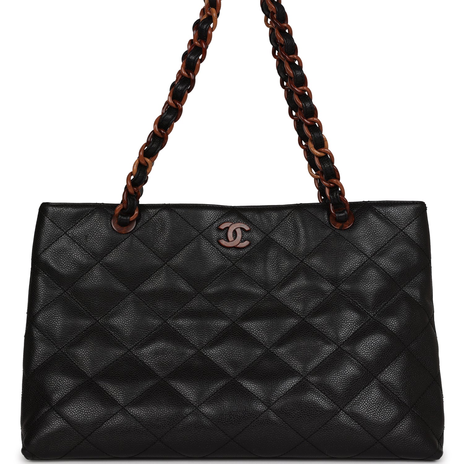 Chanel Vintage Quilted CC Tote Black Caviar Tortoiseshell Bakelite Hardware