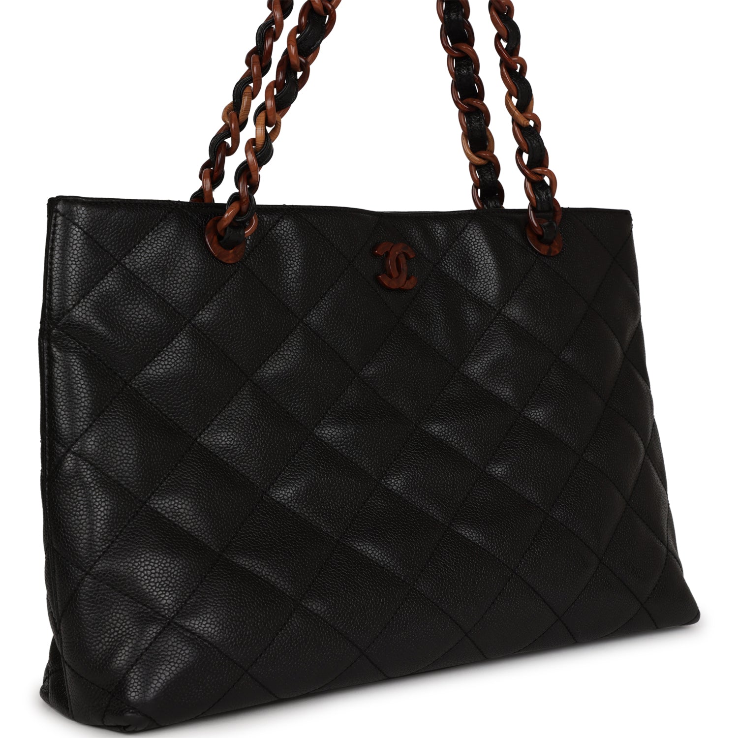 Chanel Vintage Quilted CC Tote Black Caviar Tortoiseshell Bakelite Hardware