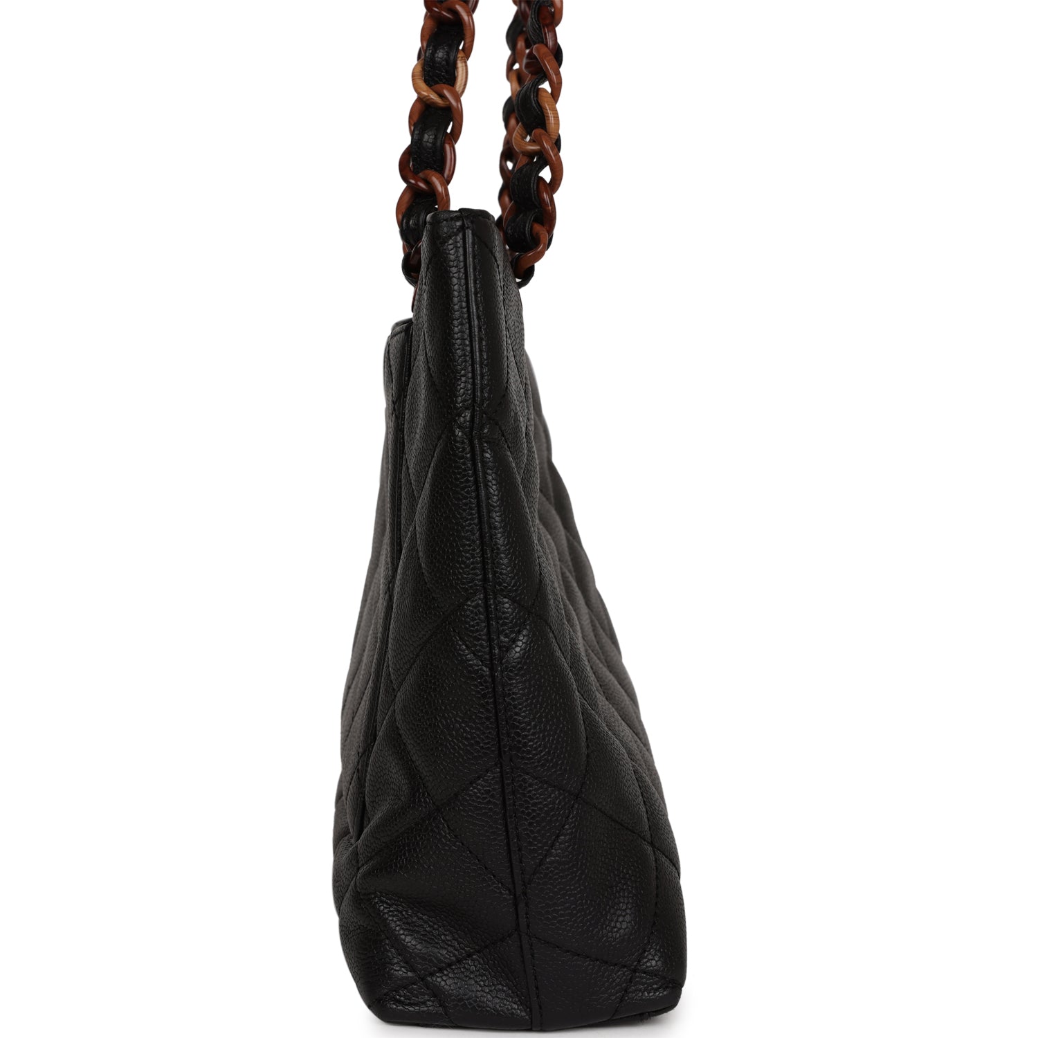 Chanel Vintage Quilted CC Tote Black Caviar Tortoiseshell Bakelite Hardware