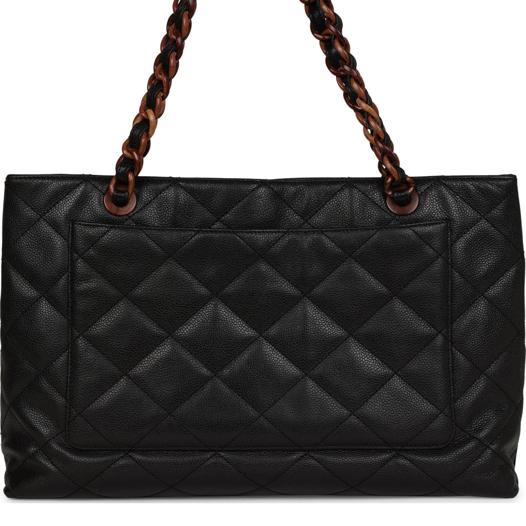 Chanel Vintage Quilted CC Tote Black Caviar Tortoiseshell Bakelite Hardware