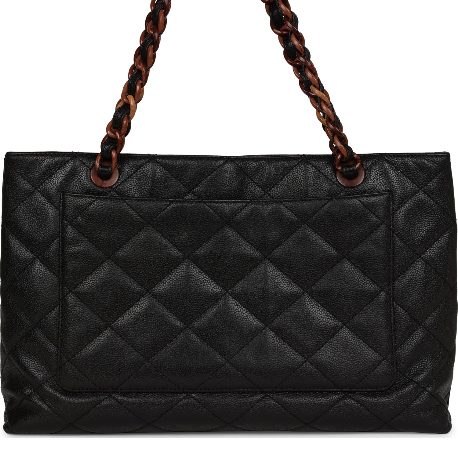 Chanel Vintage Quilted CC Tote Black Caviar Tortoiseshell Bakelite Hardware