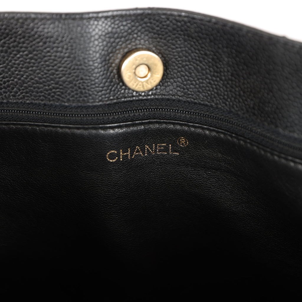 Chanel Vintage Quilted CC Tote Black Caviar Tortoiseshell Bakelite Hardware