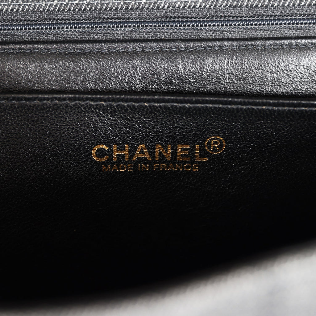 Chanel Vintage Kelly Top Handle Bag Black Denim Gold Hardware