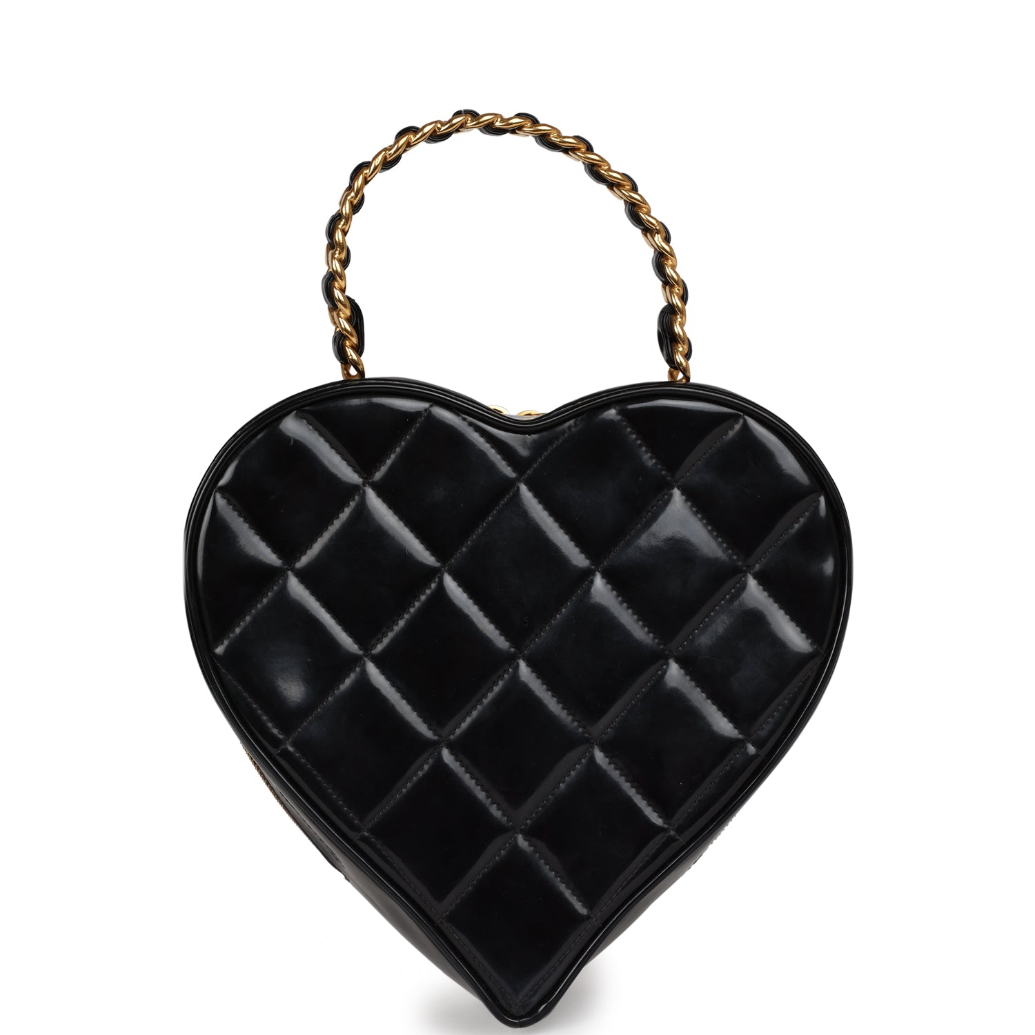 Chanel Vintage Heart Vanity Bag Black and White Patent Antique Gold Hardware