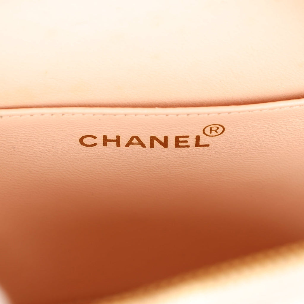 Chanel Vintage Round Vanity Bag Beige and Black Patent Leather Antique Gold Hardware