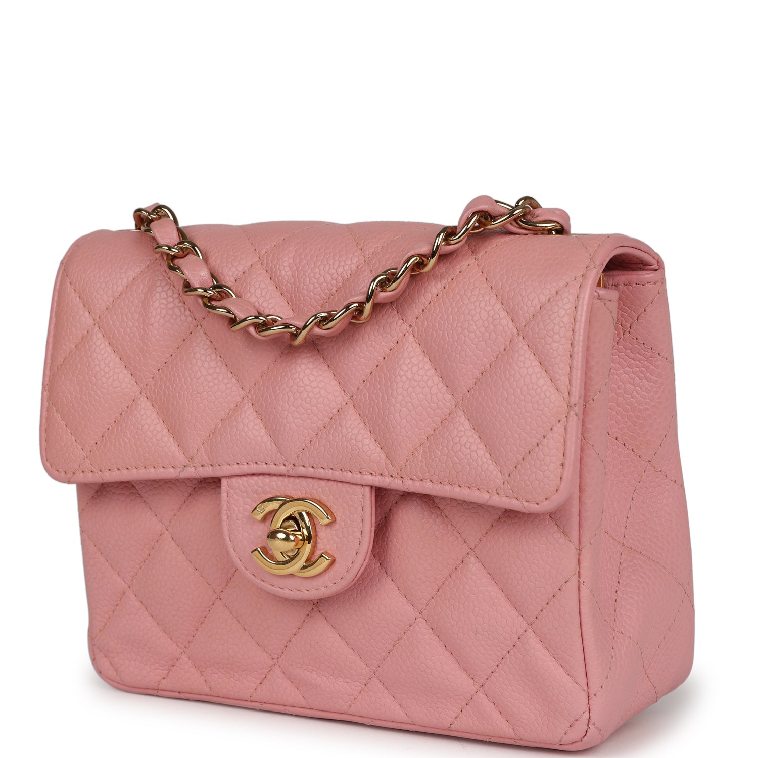 Chanel Vintage Mini Square Flap Pink Caviar Gold Hardware