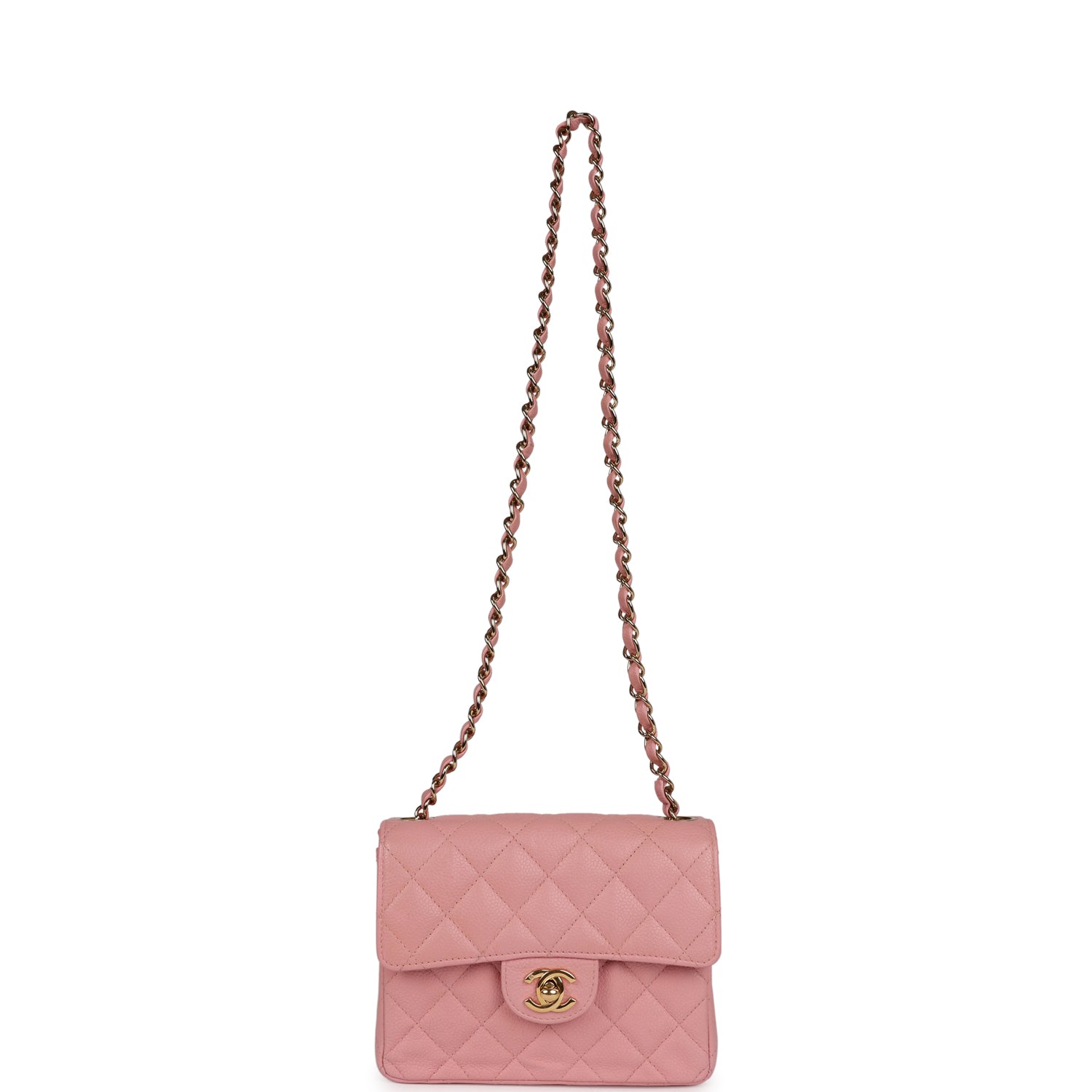 Chanel Vintage Mini Square Flap Pink Caviar Gold Hardware