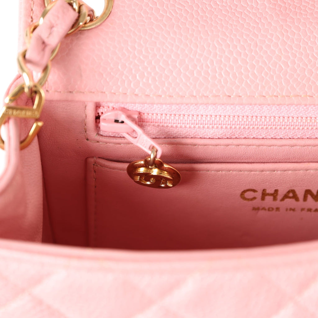 Chanel Vintage Mini Square Flap Pink Caviar Gold Hardware