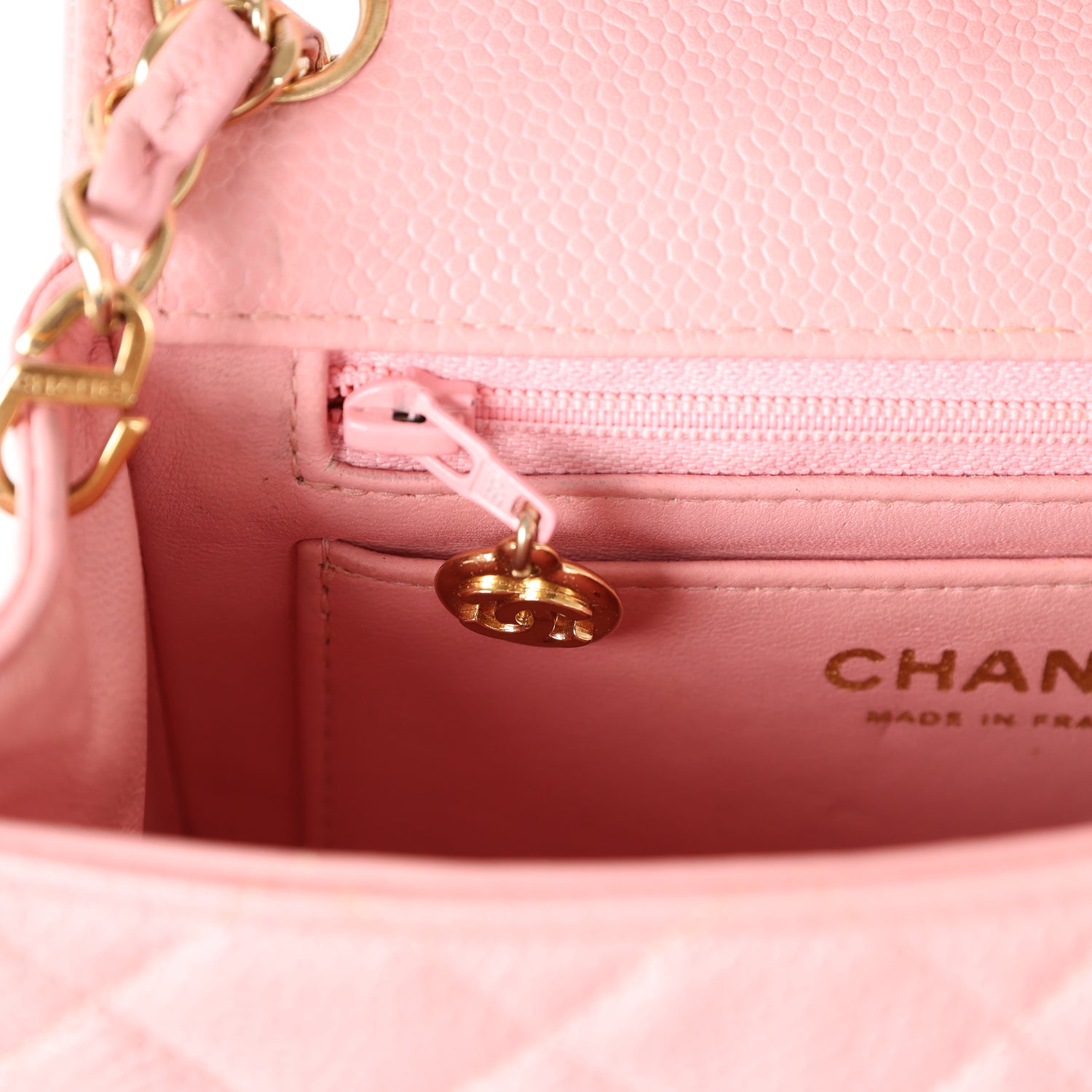 Chanel Vintage Mini Square Flap Pink Caviar Gold Hardware