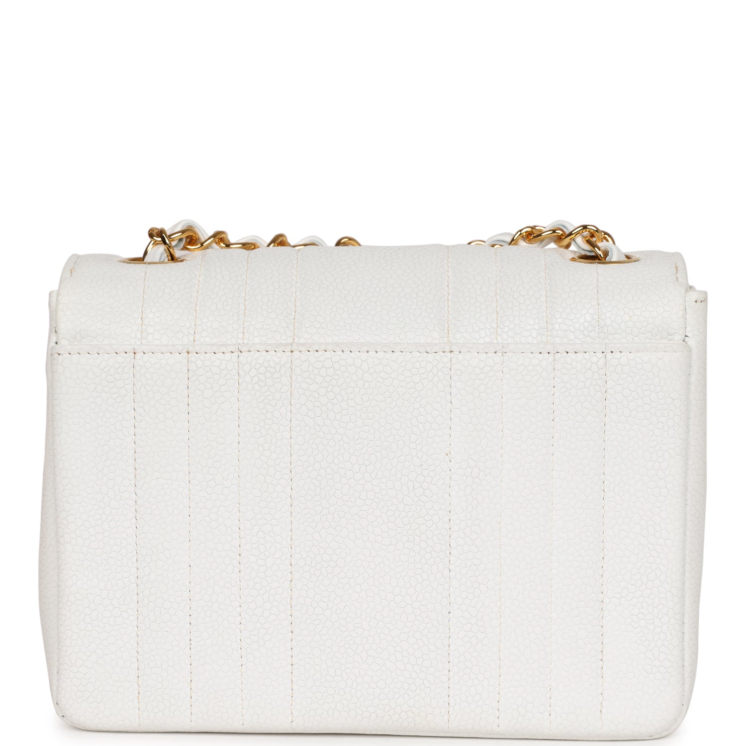 Chanel Vintage Mini Square Flap Vertical Stripe White Caviar Gold Hardware