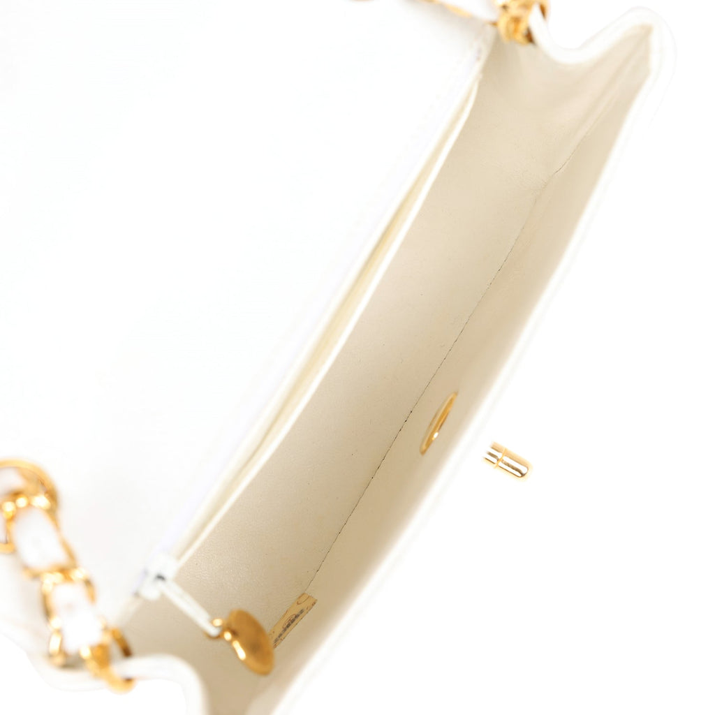 Chanel Vintage Mini Square Flap Vertical Stripe White Caviar Gold Hardware