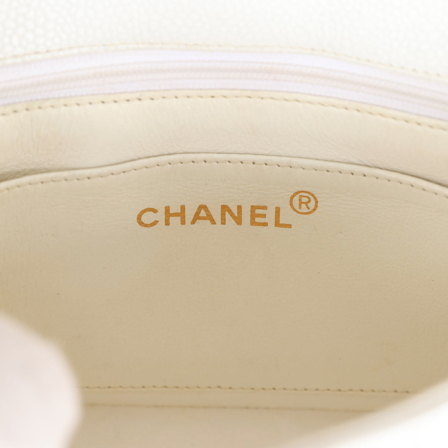 Chanel Vintage Mini Square Flap Vertical Stripe White Caviar Gold Hardware