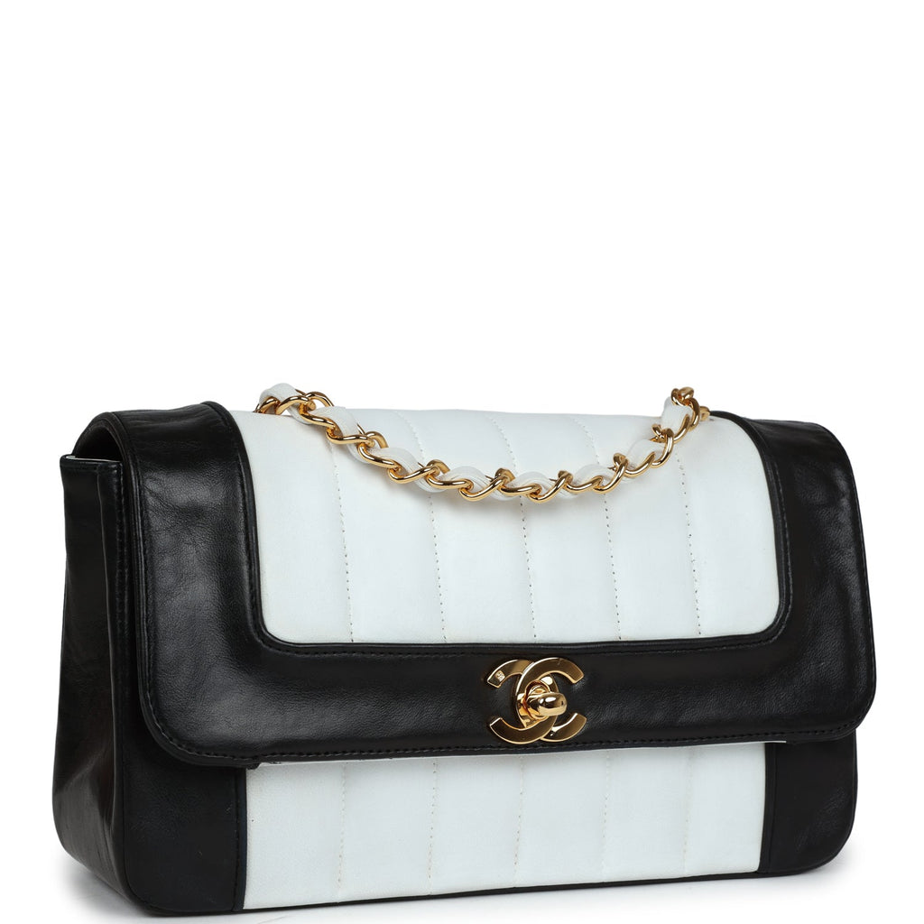 Chanel Vintage Small Mademoiselle Flap White and Navy Lambskin Gold Hardware