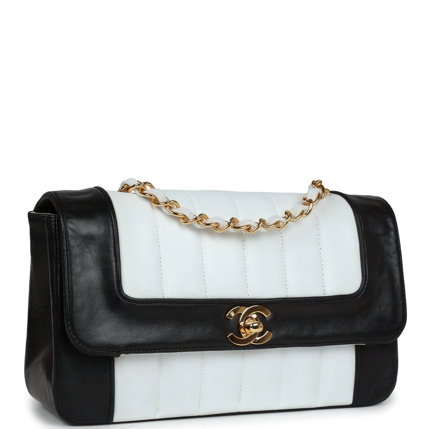 Chanel Vintage Small Mademoiselle Flap White and Navy Lambskin Gold Hardware