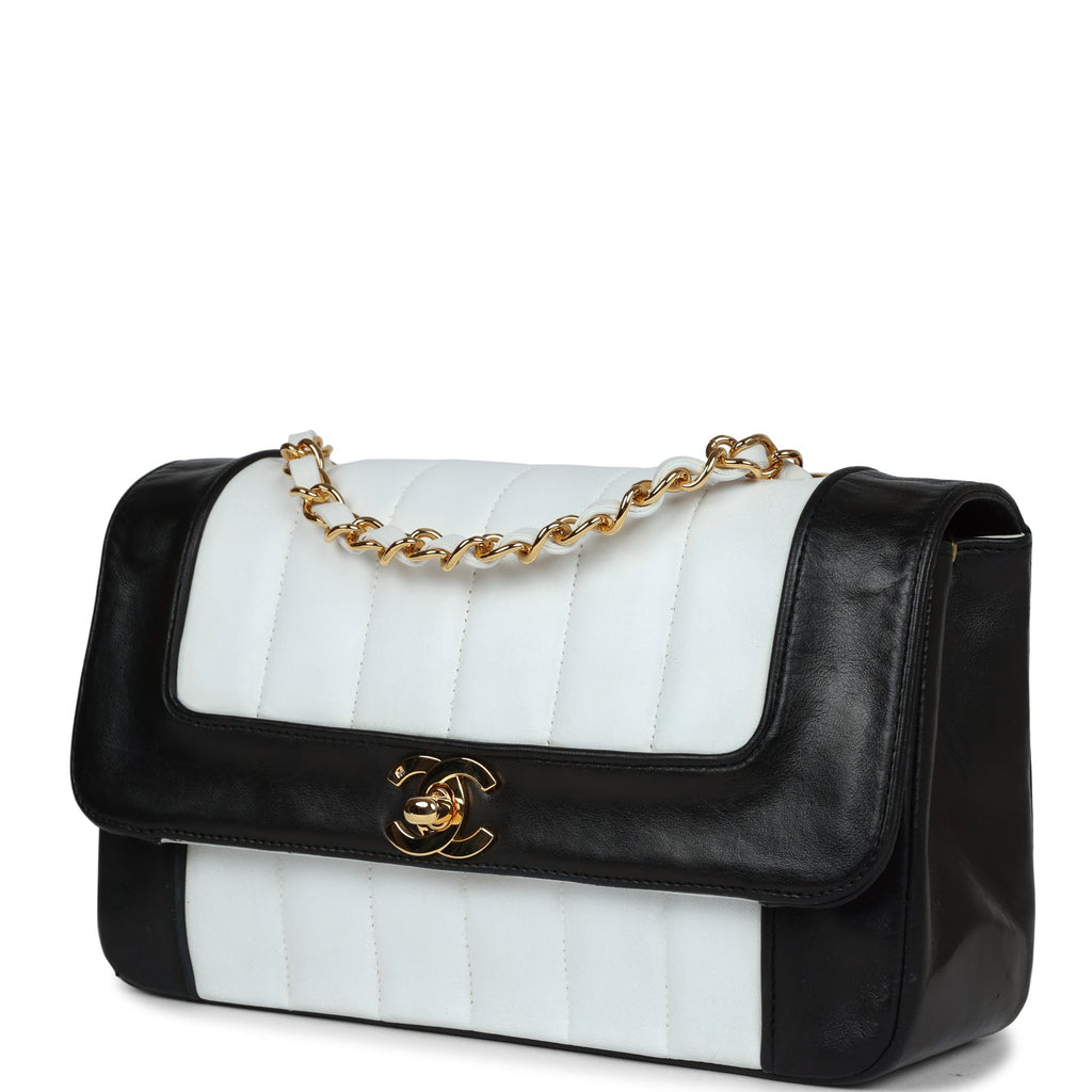 Chanel Vintage Small Mademoiselle Flap White and Navy Lambskin Gold Hardware