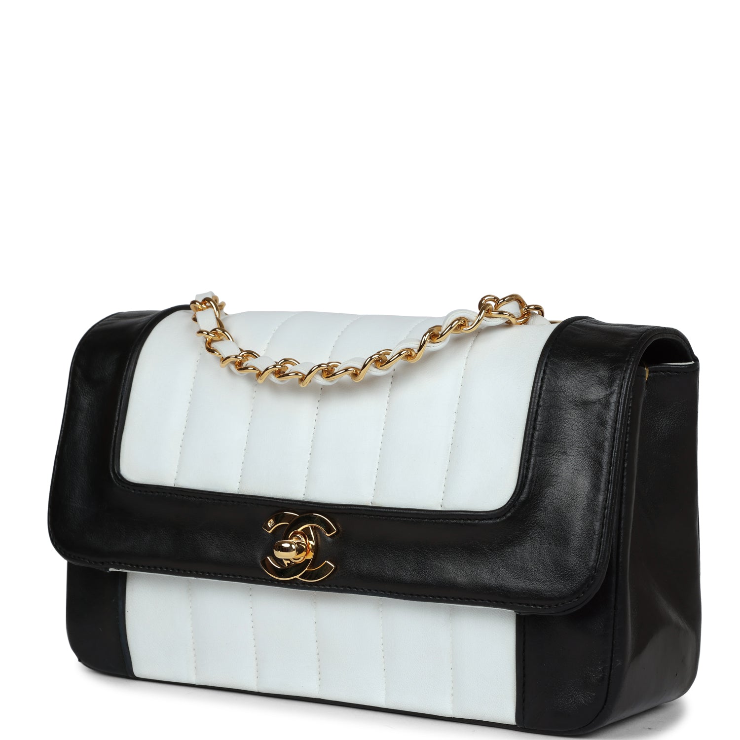 Chanel Vintage Small Mademoiselle Flap White and Navy Lambskin Gold Hardware