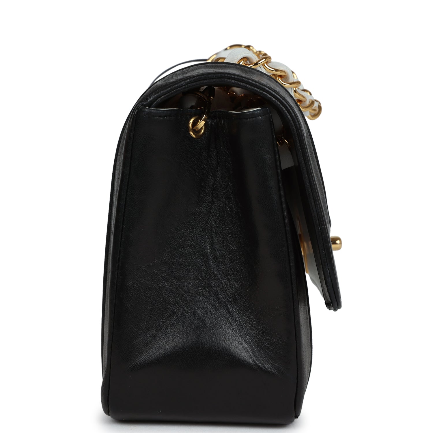 Chanel Vintage Small Mademoiselle Flap White and Navy Lambskin Gold Hardware