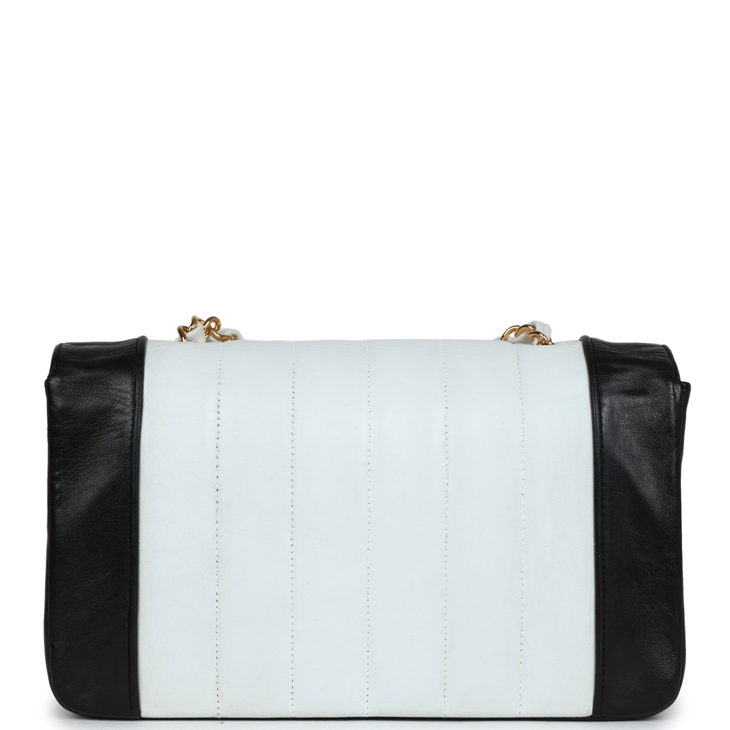 Chanel Vintage Small Mademoiselle Flap White and Navy Lambskin Gold Hardware