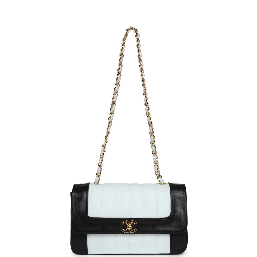 Chanel Vintage Small Mademoiselle Flap White and Navy Lambskin Gold Hardware