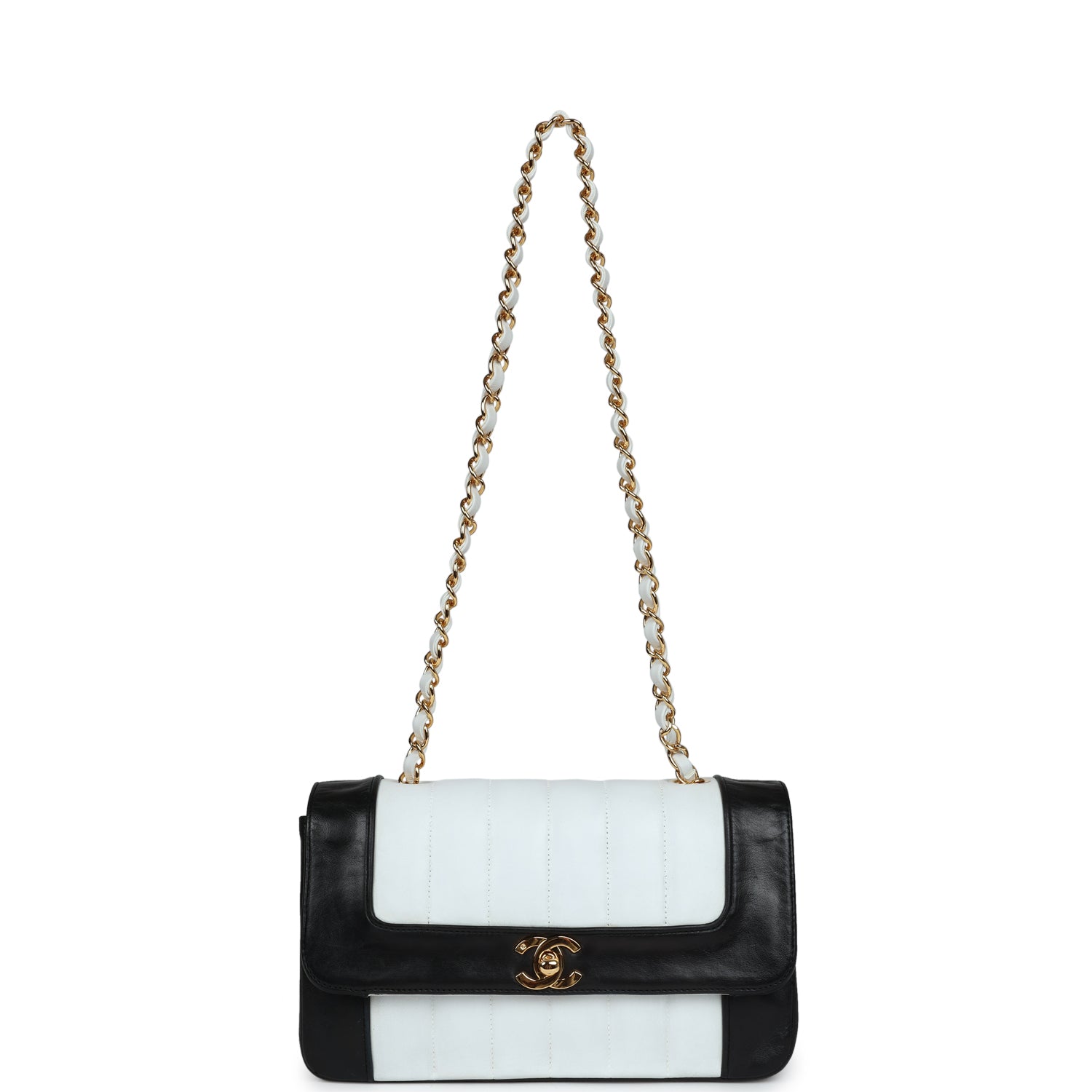 Chanel Vintage Small Mademoiselle Flap White and Navy Lambskin Gold Hardware