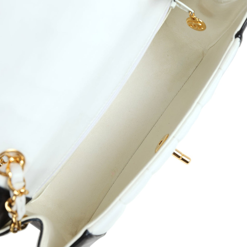 Chanel Vintage Small Mademoiselle Flap White and Navy Lambskin Gold Hardware