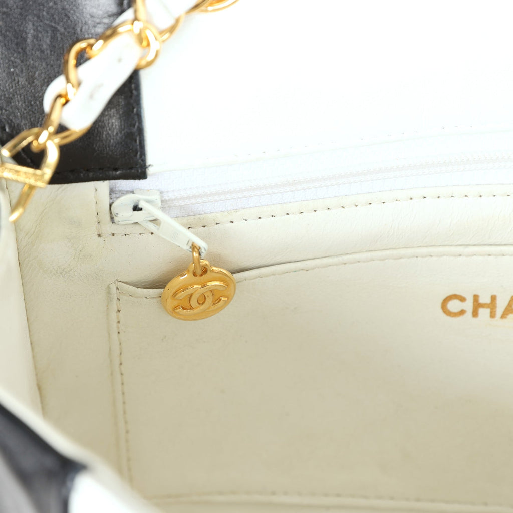 Chanel Vintage Small Mademoiselle Flap White and Navy Lambskin Gold Hardware