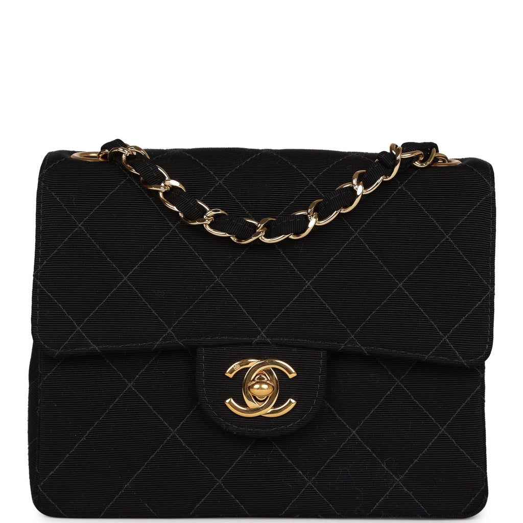 Chanel Vintage Mini Square Flap Bag Black Canvas Gold Hardware