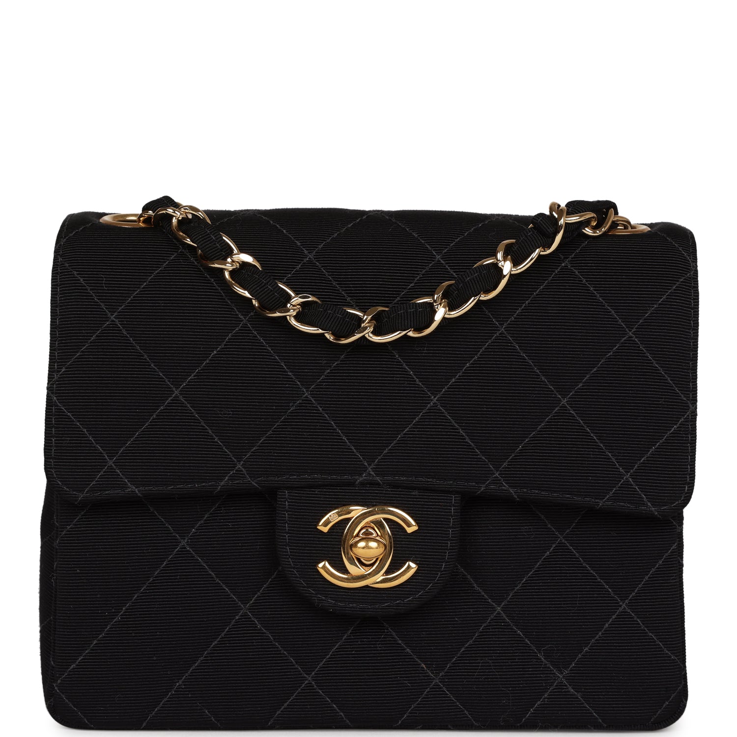Chanel Vintage Mini Square Flap Bag Black Canvas Gold Hardware