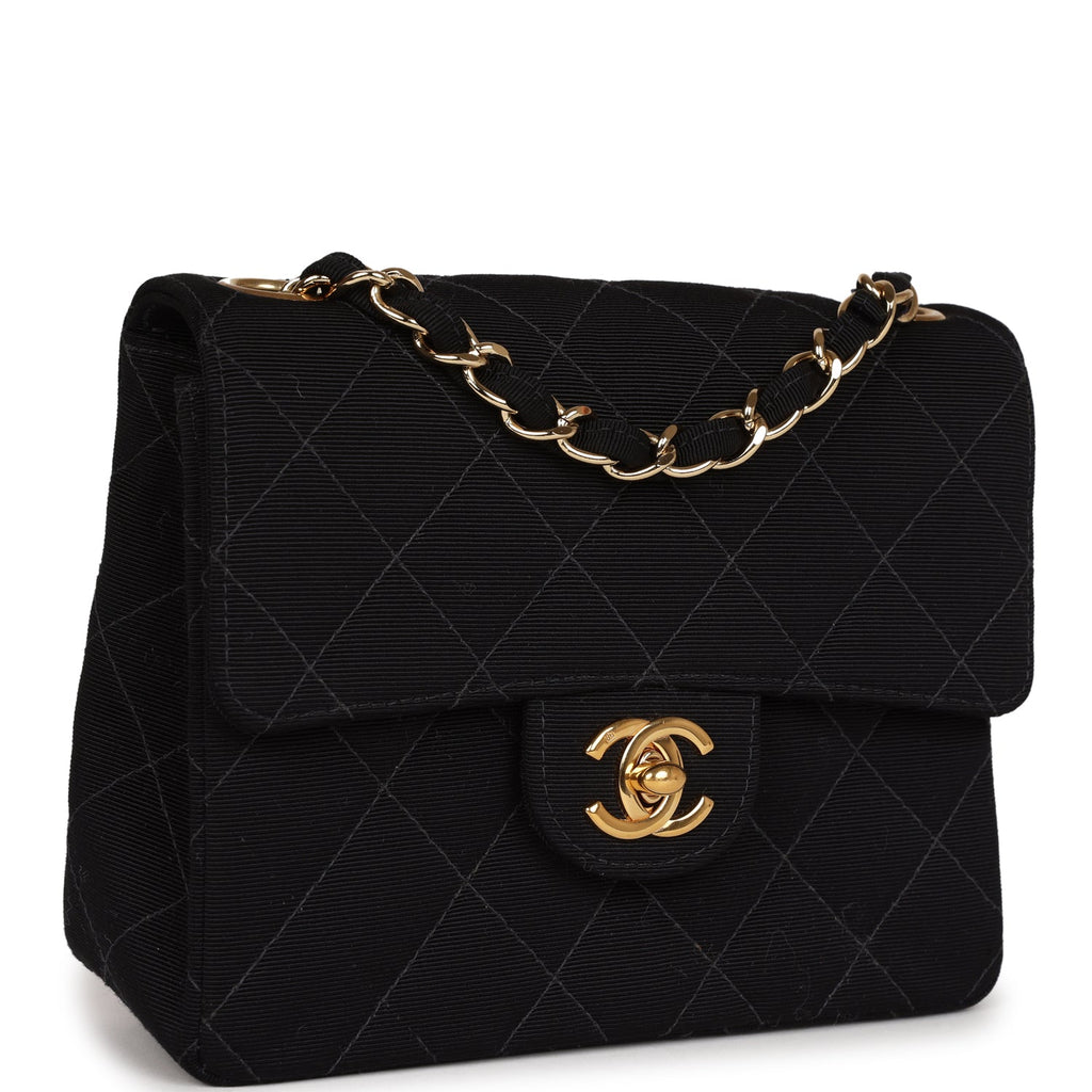 Chanel Vintage Mini Square Flap Bag Black Canvas Gold Hardware