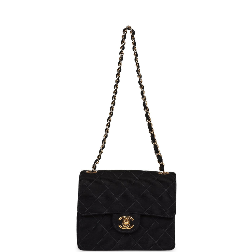 Chanel Vintage Mini Square Flap Bag Black Canvas Gold Hardware