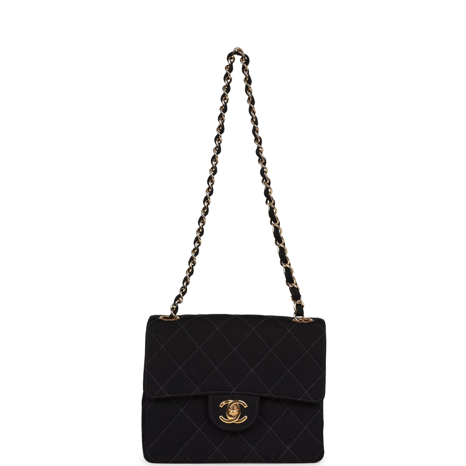 Chanel Vintage Mini Square Flap Bag Black Canvas Gold Hardware