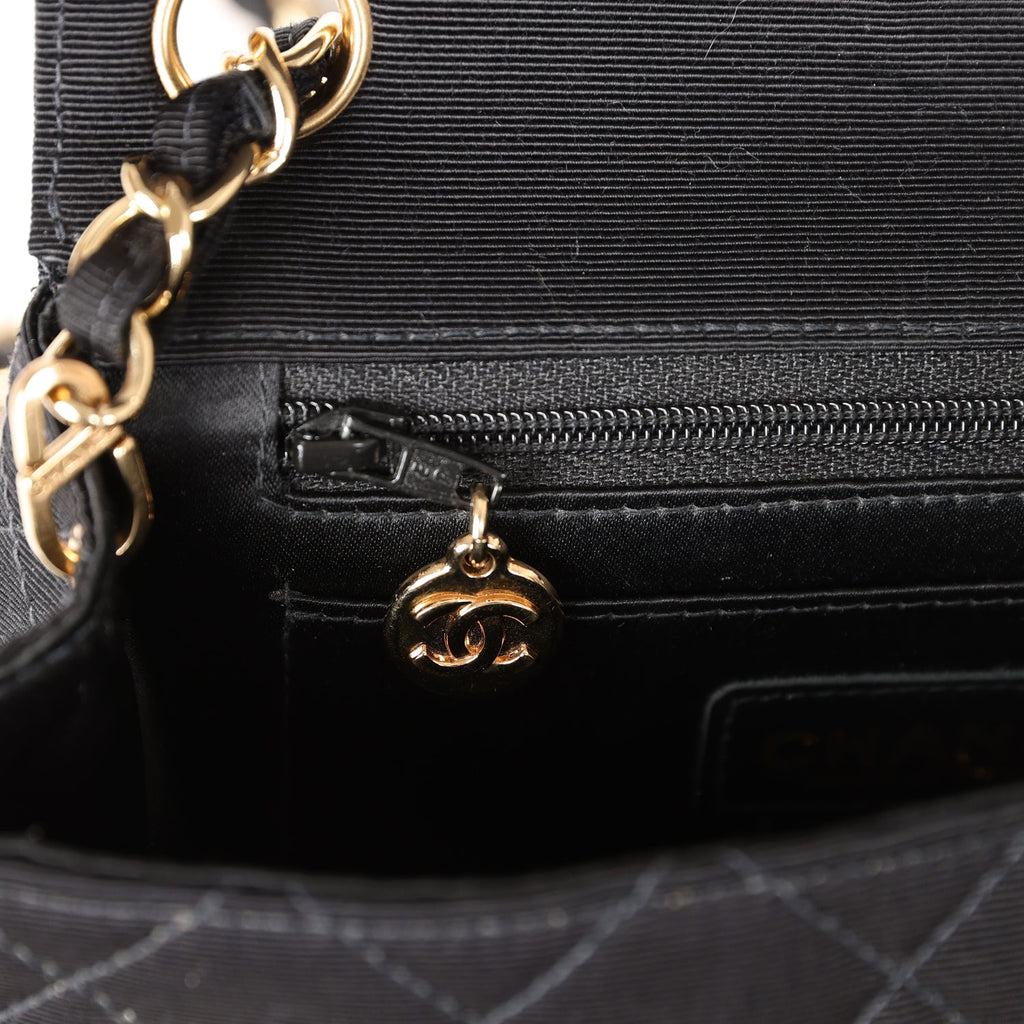 Chanel Vintage Mini Square Flap Bag Black Canvas Gold Hardware