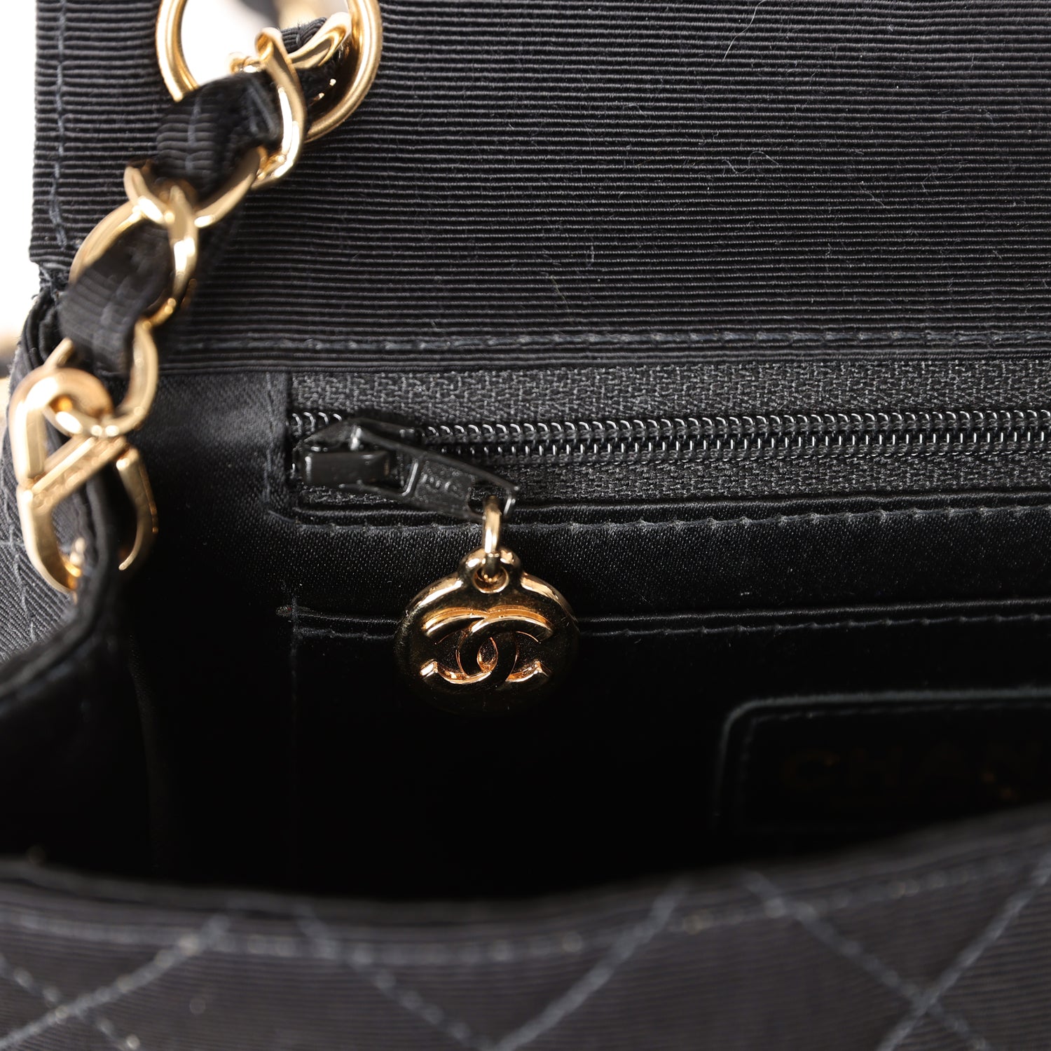 Chanel Vintage Mini Square Flap Bag Black Canvas Gold Hardware
