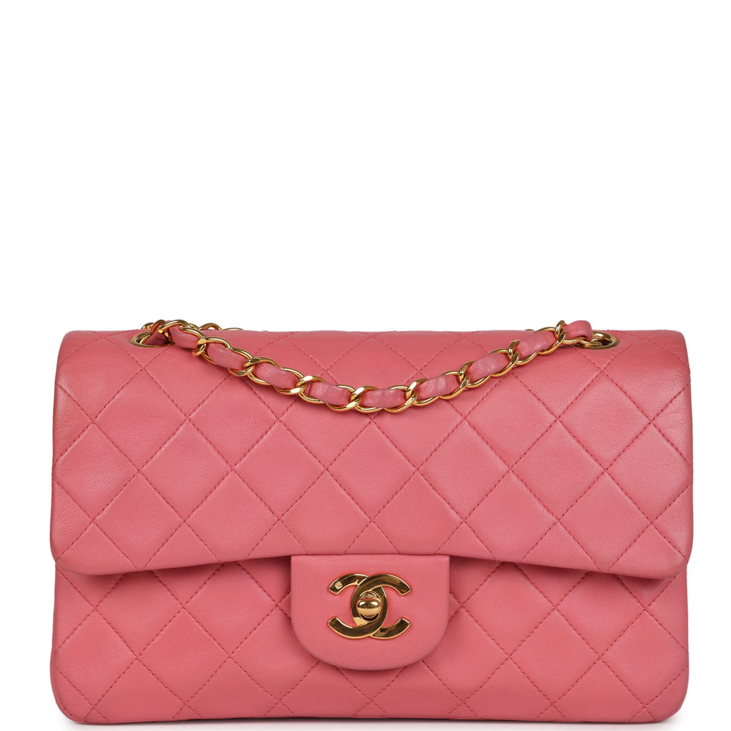 Chanel Vintage Small Classic Double Flap Bag Dark Pink Lambskin Gold Hardware