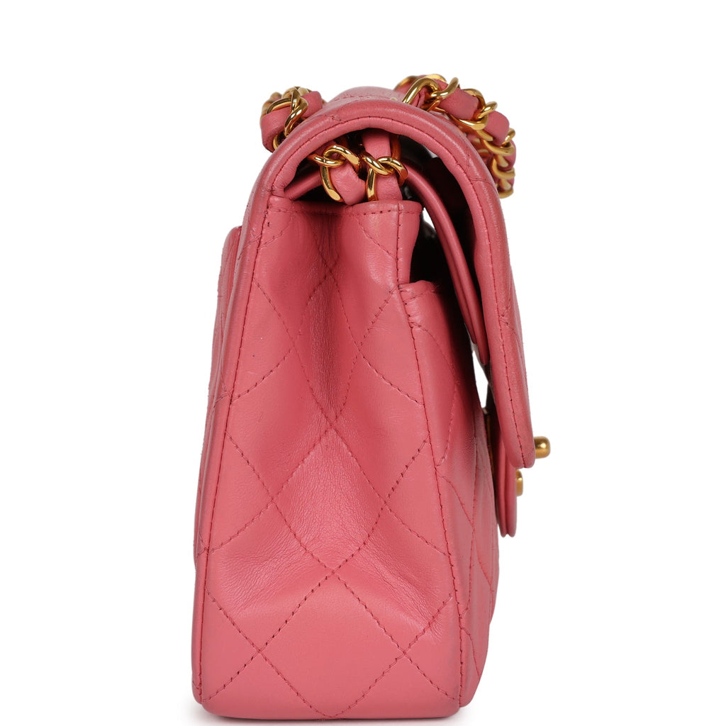 Chanel Vintage Small Classic Double Flap Bag Dark Pink Lambskin Gold Hardware