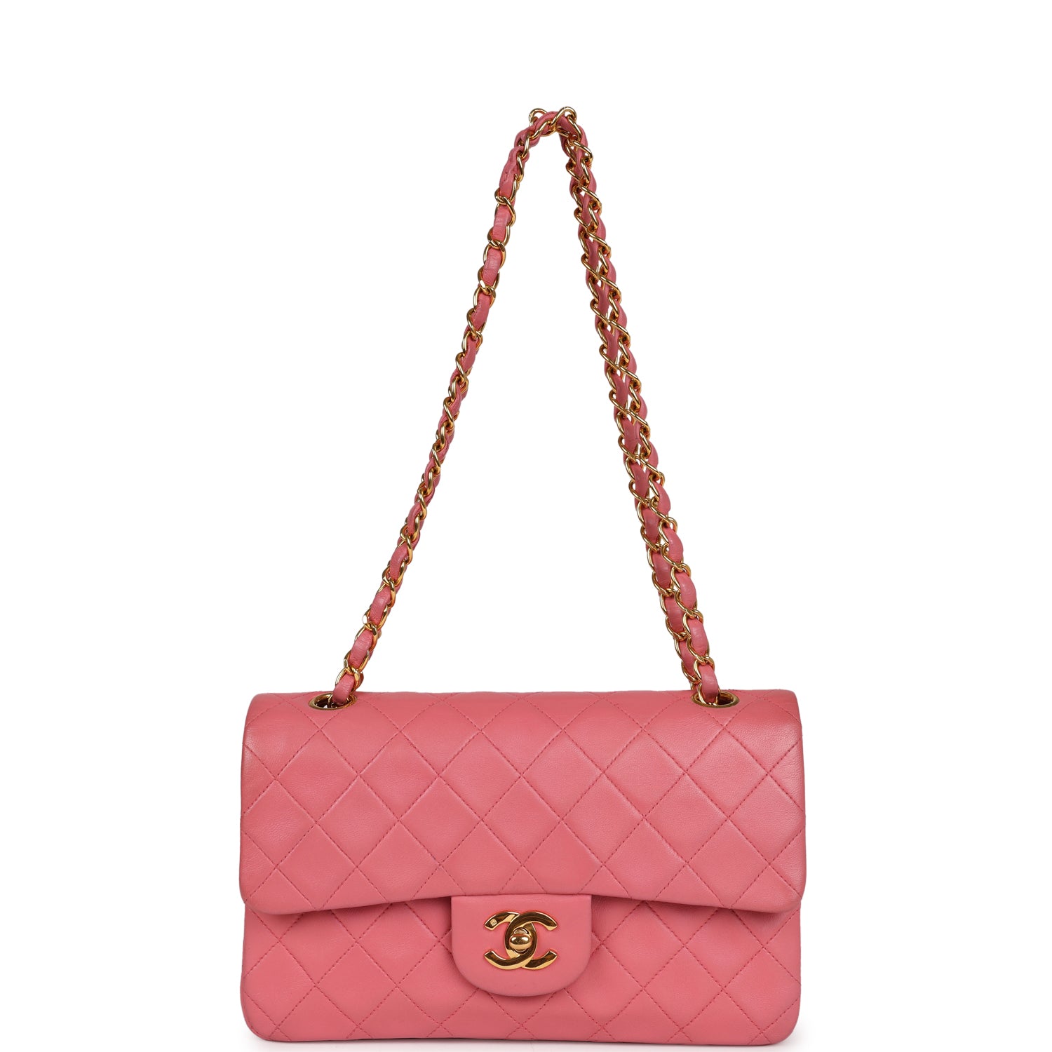 Chanel Vintage Small Classic Double Flap Bag Dark Pink Lambskin Gold Hardware