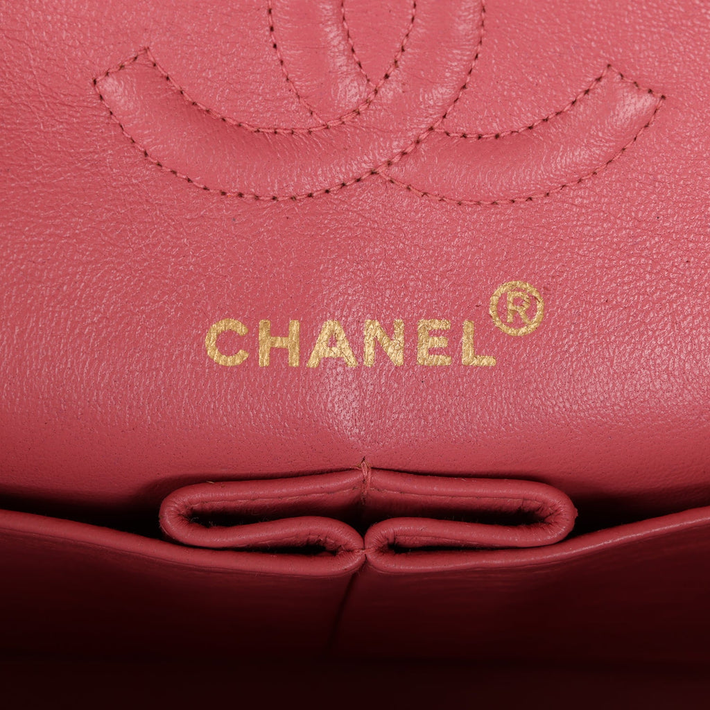 Chanel Vintage Small Classic Double Flap Bag Dark Pink Lambskin Gold Hardware