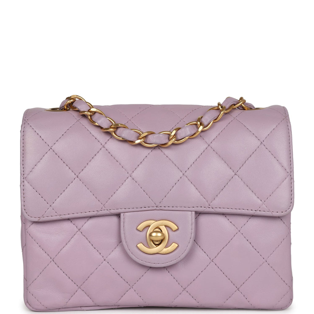 Chanel Vintage Mini Square Flap Bag Light Purple Lambskin Matte Gold Hardware