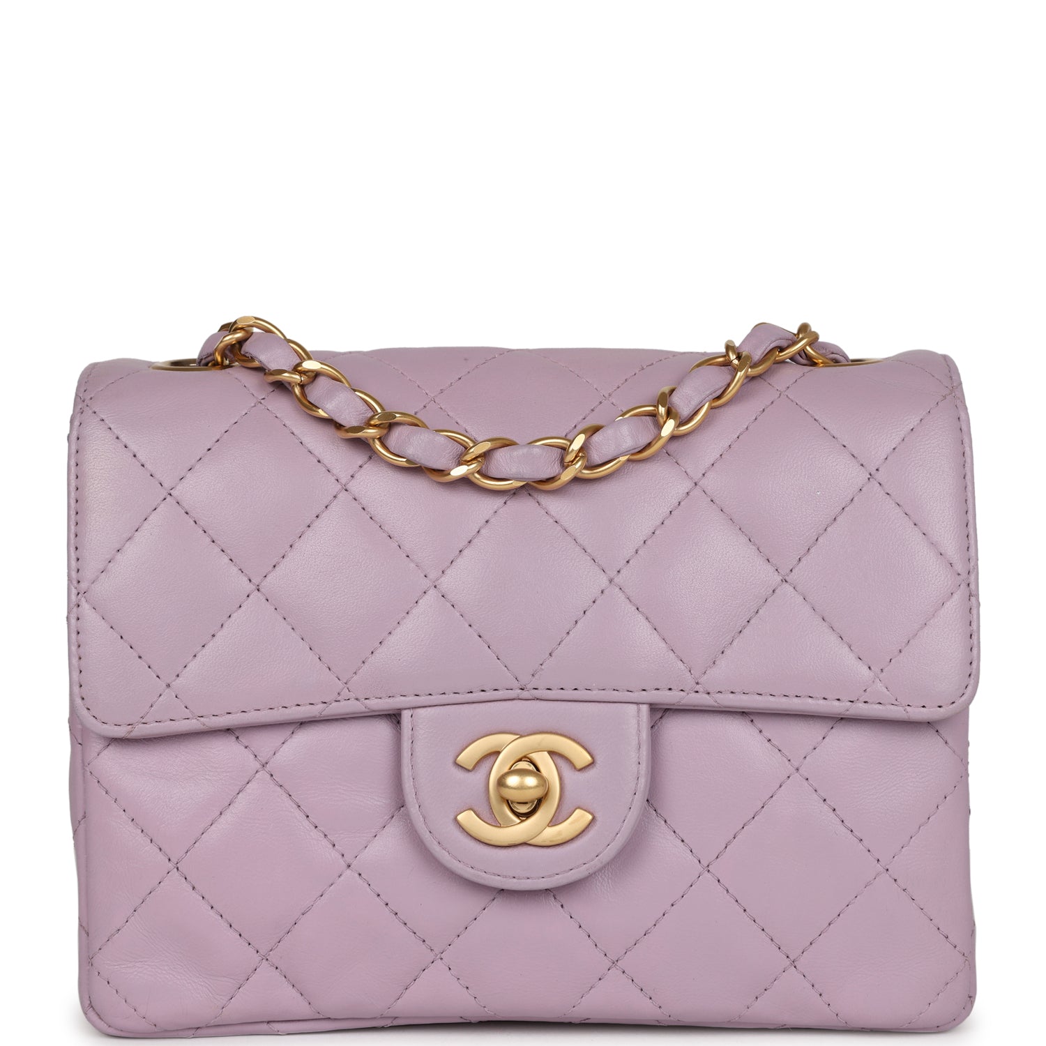 Chanel Vintage Mini Square Flap Bag Light Purple Lambskin Matte Gold Hardware