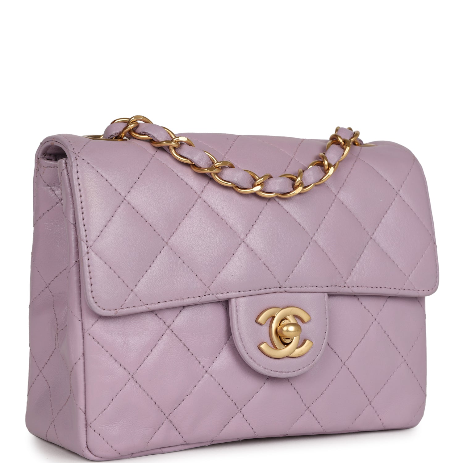 Chanel Vintage Mini Square Flap Bag Light Purple Lambskin Matte Gold Hardware