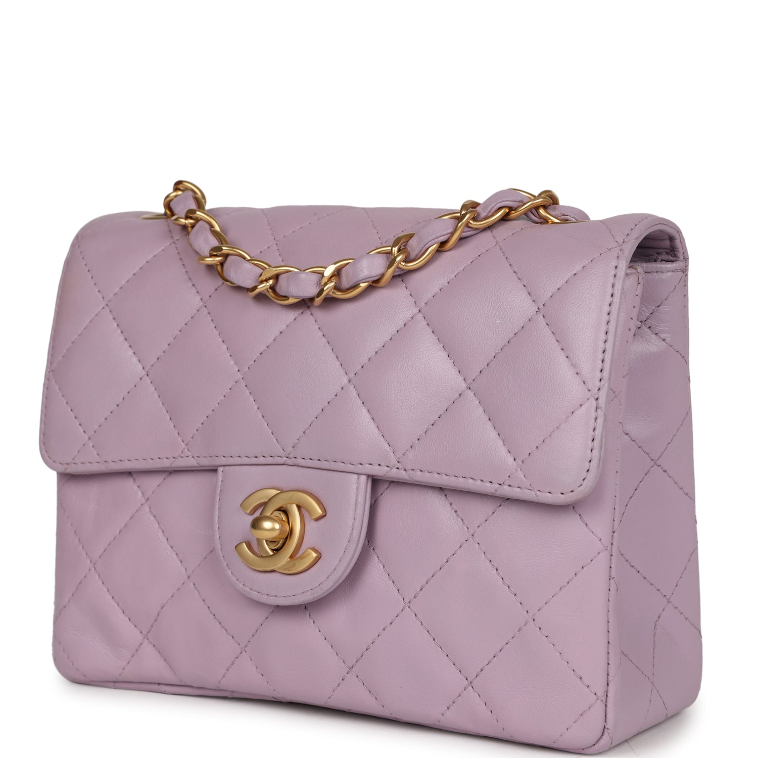 Chanel Vintage Mini Square Flap Bag Light Purple Lambskin Matte Gold Hardware