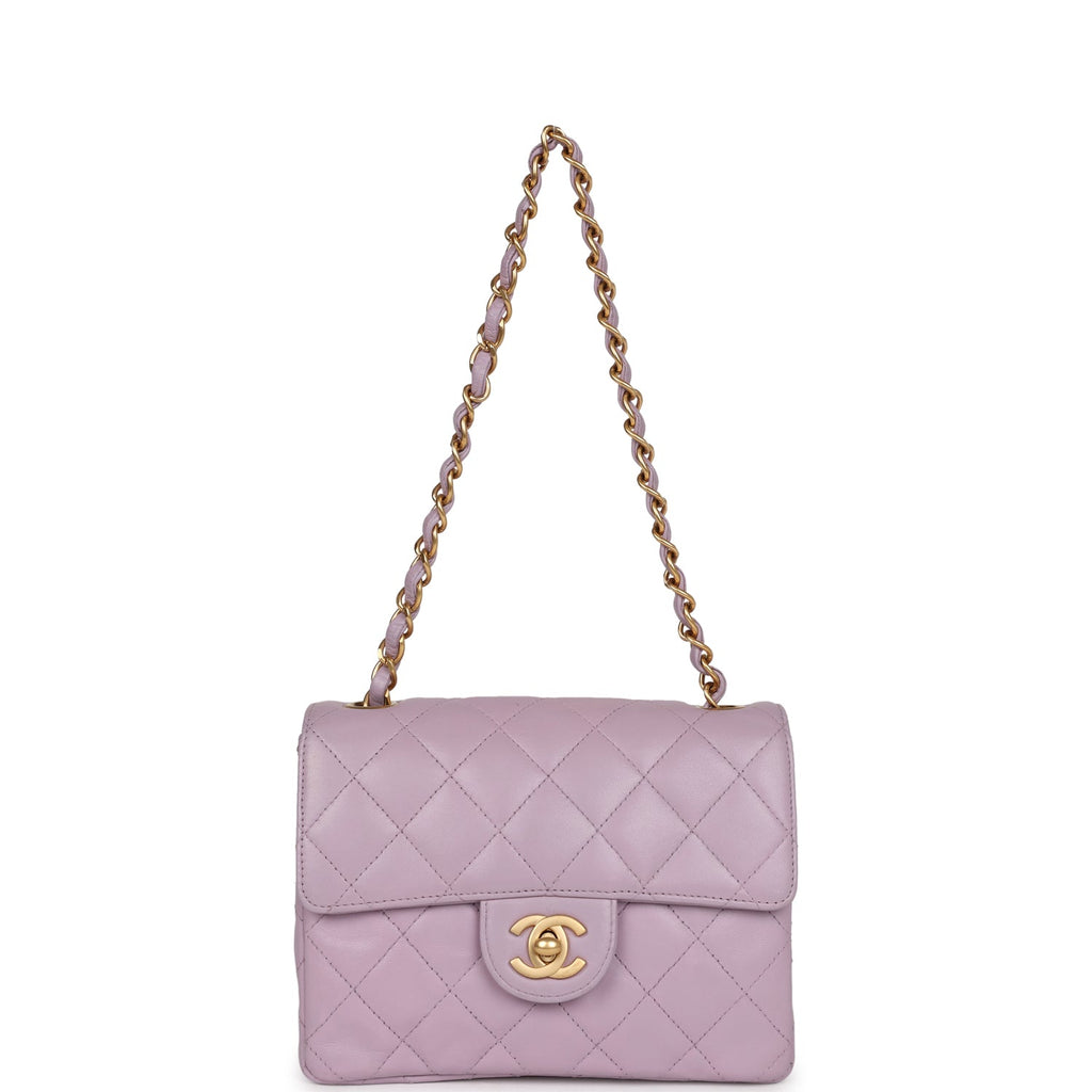 Chanel Vintage Mini Square Flap Bag Light Purple Lambskin Matte Gold Hardware